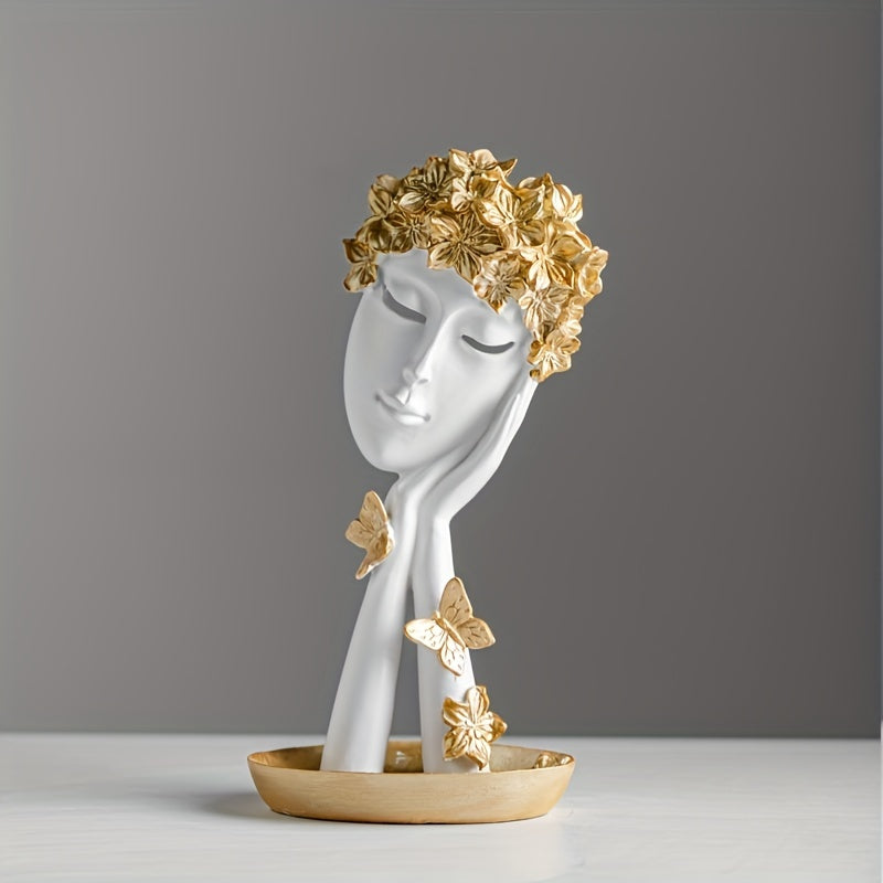 Escultura de Arte Abstracto Elegante - Acabado Dorado, Perfecta para Sala de Estar, Decoración de Oficina, Mueble de Vinos y Exhibición de Entrada