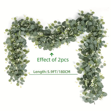 12 Piezas de Guirnaldas Artificiales de Eucalipto y Sauce con Flores Blancas - 6 Pies, Hojas Verdes Multifuncionales para Bodas, Decoración del Hogar y Eventos, Estilo Clásico, Temática Nupcial, Plantas/Florales Artificiales para Exteriores