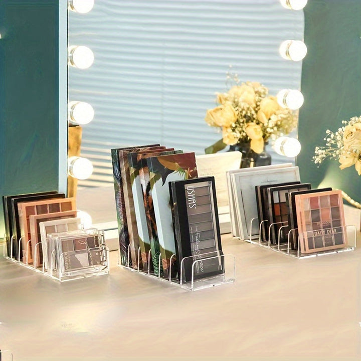 Organizador de Maquillaje de Acrílico Transparente con Divisores de Cajón - Estante de Almacenamiento para Paleta de Sombras y Lápiz Labial para Tocador, Soporte de Exhibición Cosmético Transparente para Escritorio