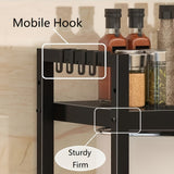 Soporte Expansible para Microondas, Estante de Almacenamiento para Utensilios de Cocina y Vajilla, Estante para Microondas para Encimera, Estante de Almacenamiento de Cocina Metálico de 2 Niveles, con 4 Ganchos, Estante para Pan, Estante para Microondas,