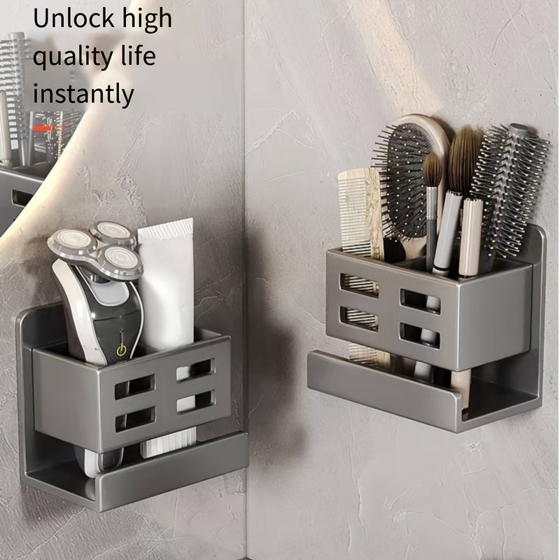 Un cilindro de almacenamiento para peines en el fregadero, un soporte para cepillo de dientes y afeitadora para el baño, una caja de almacenamiento para limpiador facial y un organizador de montaje en pared que no requiere taladro, caddies de ducha
