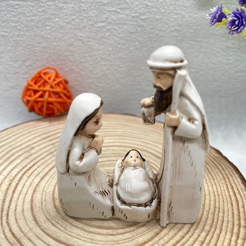 Adorable Set de Escena de Natividad de Resina - Figuras Coloridas y Vibrantes para Exhibición Festiva en Escritorio - Perfecto para Celebraciones de Navidad, Pascua, Janucá, Acción de Gracias y Día del Padre