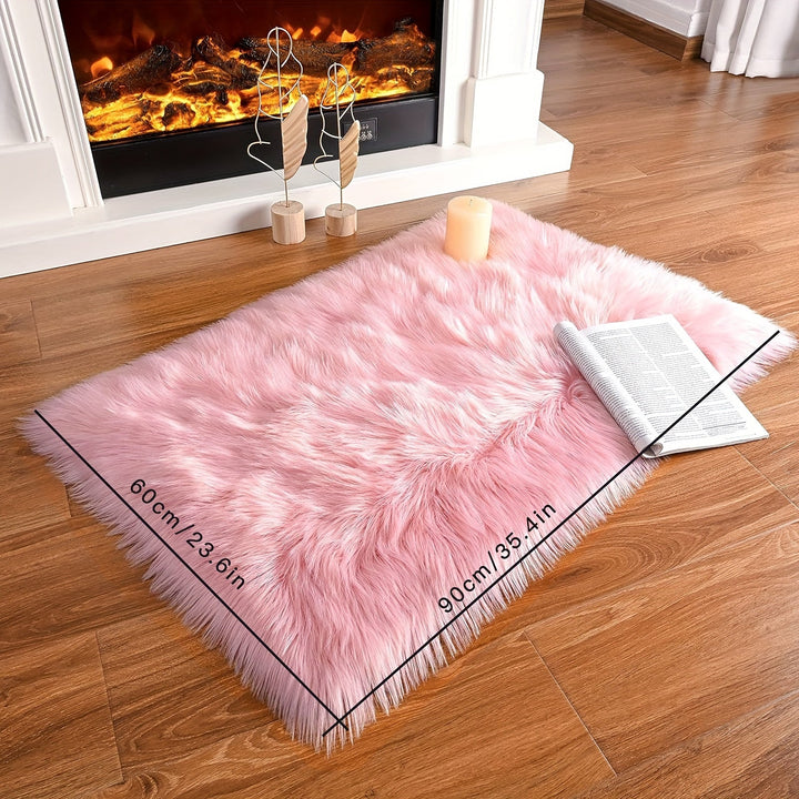 1 pieza, alfombra de felpa gruesa rosa, 100% poliéster, antideslizante, lavable a máquina, hecha a máquina, para decoración de dormitorio, oficina o habitación
