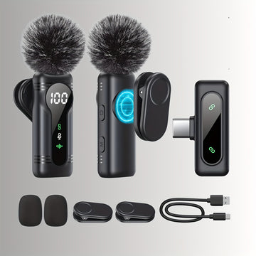 Microfono sin varillas Lavalier Dual Set Plug & Play con Montaje Magnético, Cancelación de Ruido, Funciones de Silencio y Reverb, Alcance de 30m, Indicador de Batería para YouTube, Podcasts y Grabaciones de Video