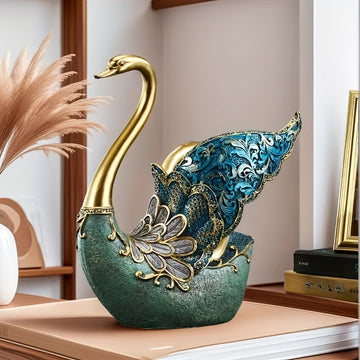 Elegante soporte de vino de cisne inspirado en Europa - Hecho de resina con detalles dorados, filas de exhibición para botellas de vino y vasos, perfecto para decorar el salón de la casa, decoración de vino.