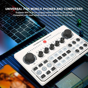 Interfaz de audio portátil Caster-All One-in-One con preamplificador de micrófono premium, carga USB, diseño compacto para podcasting, transmisión en vivo, DJ, PC y teléfonos inteligentes - Blanco, grabación de multimedia, equipo de estudio moderno, cons