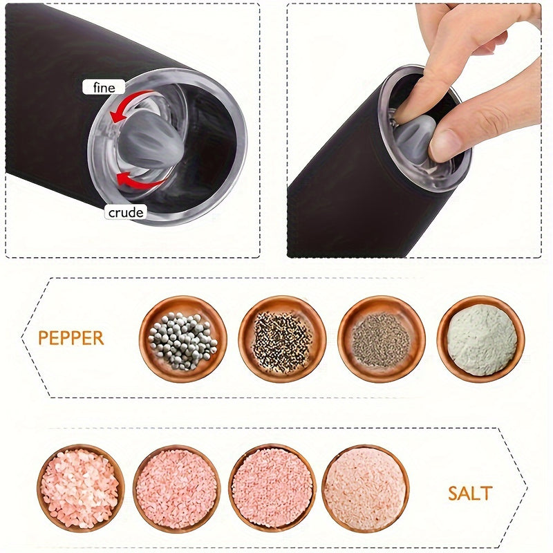 Juego De Molinillo De Sal Y Pimienta Eléctrico Por Gravedad De 1/2 Piezas, Grosor Ajustable, Alimentado Por Batería Con Luz LED, Operación Automática Con Una Mano