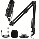 Kit de Micrófono Profesional de la Marca Haomuren, Soporte de Escritorio y Boom con Filtro Anti-pop, Compatibilidad USB Plug-and-Play para Varios Dispositivos · Silencio con Un Botón · Monitoreo en Tiempo Real · Efecto de Reverberación · Adecuado para Gr