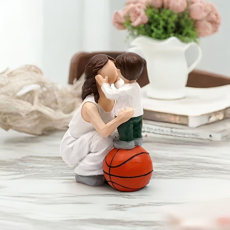 Estatua de Baloncesto Madre e Hijos en Resina | Decoración Temática del Amor para Salón y Dormitorio | Ideal para Bodas, Regalos para Jóvenes y Día de la Madre | No Requiere Energía
