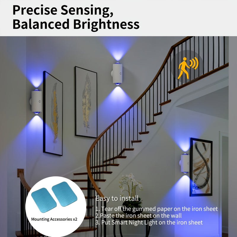 Luz nocturna LED interior de pared, tira de luz de atmósfera de pared con sensor de movimiento, batería recargable, lámpara de atmósfera de gradiente RGB, luz interior regulable, adecuada para entradas, mesitas de noche, mesas y lámparas magnéticas para