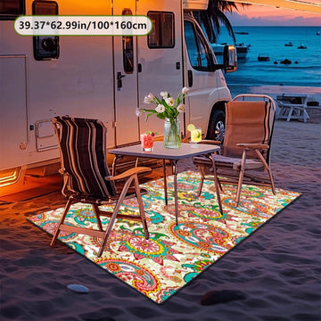 Impresión digital 2D plana con patrón tradicional, alfombra decorativa de estilo clásico, almohadilla interior para RV, alfombra para tienda, patio, entrada, camping, adecuada para camping al aire libre, senderismo, viajes en carretera, balcón, patio, cé