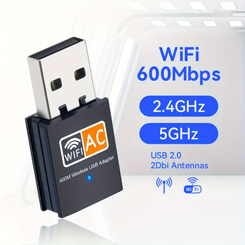 Adaptador WiFi USB de 600Mbps, Adaptador LAN sin varillas para Escritorio y Portátil con Windows 8/8.1/10/11 - ¡Dale capacidad WiFi e hotspoting móvil instantáneamente a tu computadora!