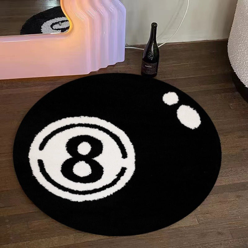 1pc Alfombra Redonda de Billar con Impresión del Número 8, Alfombra de Piso de Felpa Suave para Sala de Estar, Salón, Dormitorio, Decoración Interior Creativa, Lavar en Máquina, 100% Poliéster