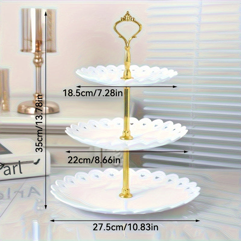 1pc Elegante Soporte de 3 Niveles de Plástico para Dulces, Multiusos, bandeja de servicio segura para contactos con alimentos para postres, frutas y pastelería, perfecta para bodas, cumpleaños y celebraciones de vacaciones