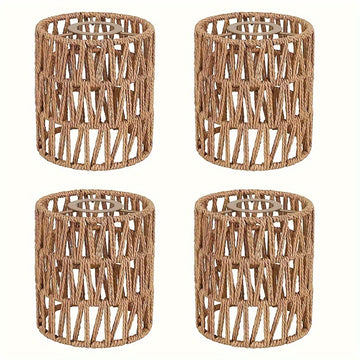 4-Pack Sombrillas de Lámpara de Rattan Rústico, Cubiertas de Luz de Cilindro Tejidas a Mano para Lámparas de Pie, Pendientes, Araña, Sconces de Pared - No se Necesita Electricidad ni Batería