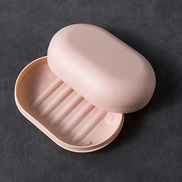 1pc Jabonera Ovalada y Linda con Tapa - Portátil, Diseño de Drenaje para la Organización del Baño