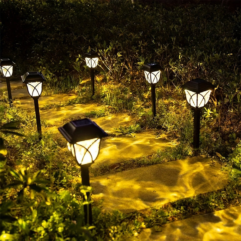 Luces de jardín solares al aire libre, paquete de 8, iluminación de sendero LED, alimentada por energía solar, material PP, color único, batería solar, sin componentes electrónicos, tensión de funcionamiento ≤36V