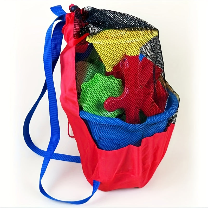 1 unidad Bolsa de almacenamiento de juguetes roja grande de malla con correa para el hombro - Poliéster duradero, perfecto para juguetes de arena y juego al aire libre, Bolsa organizadora de malla