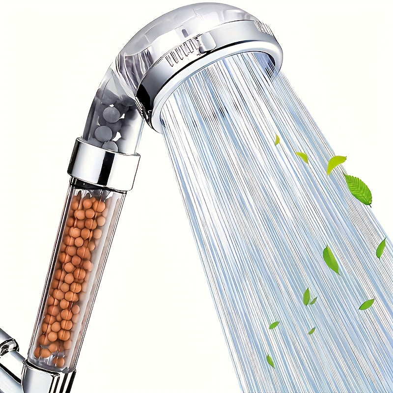 1pc Cabezal de Ducha Ahorrador de Agua a Alta Presión con Filtro, Pulverizador Portátil para RV y Hogar, Diseño Circular en Plástico Duradero, Beige Claro, Flujo Transparente, Accesorio Funcional para Baño