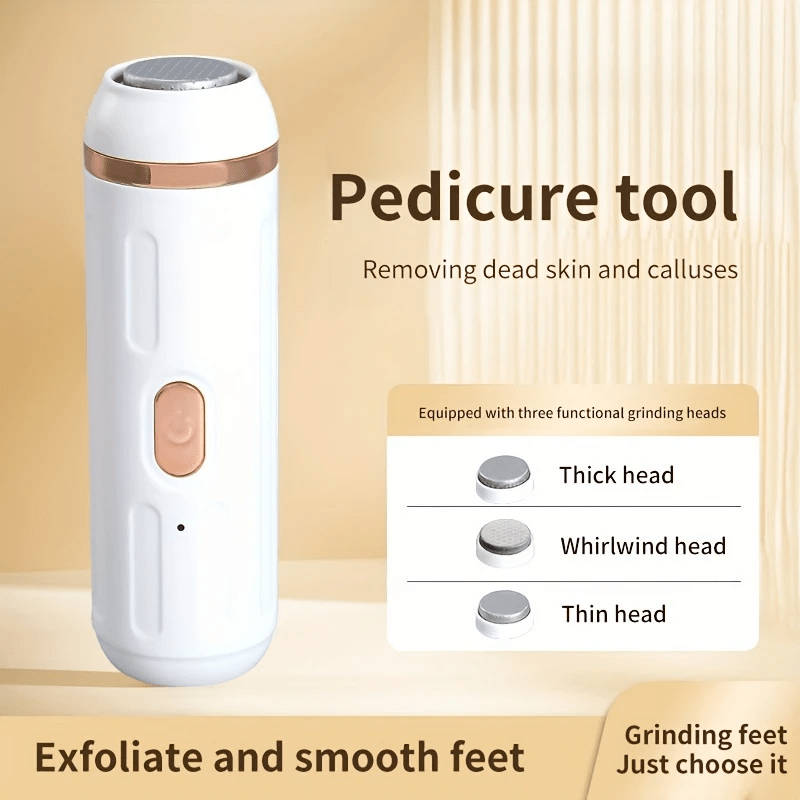 Kit profesional de eliminación eléctrica para pies suaves y lisos - Recargable por USB, herramienta de pedicura portátil con mango ergonómico y diseño compacto, regalo ideal para pies duros, agrietados, secos, cuidado de pies ligeramente beige, eliminaci