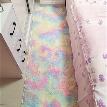 Alfombra Peluda Ultra Suave Con Diseño De Arcoíris, Antideslizante, Lavable A Máquina Para Sala De Estar, Dormitorio Y Guardería. Ideal Para Halloween, Acción De Gracias Y Decoración Navideña.