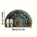 Felpudo de entrada Boho Mandala Semi-Circular, Antideslizante, Superabsorbente de fibra de poliéster de terciopelo de cristal con respaldo de moldeado de punto, lavable en máquina para entrada, sala de estar, cocina - 1000gsm, adecuado para centros comer