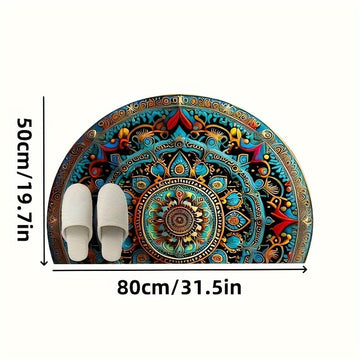 Felpudo de entrada Boho Mandala Semi-Circular, Antideslizante, Superabsorbente de fibra de poliéster de terciopelo de cristal con respaldo de moldeado de punto, lavable en máquina para entrada, sala de estar, cocina - 1000gsm, adecuado para centros comer