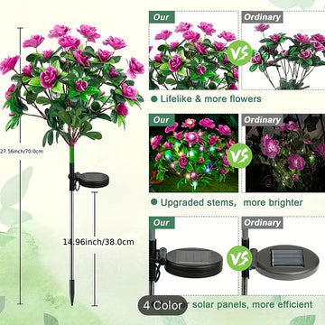 Luces solares para jardín al aire libre, lámparas solares de flores azalea, adecuadas para jardines, patios, césped y senderos de patio trasero.