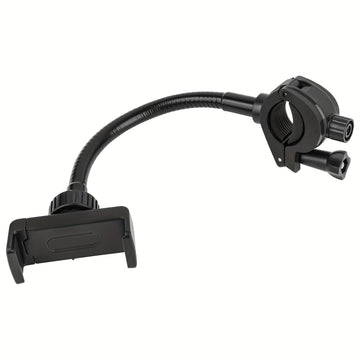 Un soporte para teléfono móvil para micrófono, hecho de material PP; la cabeza de bola metálica puede rotar 360°, con un cuello flexible que se puede ajustar a cualquier ángulo; el abrazadera en forma de O es más estable y más ajustado; dos colectores de