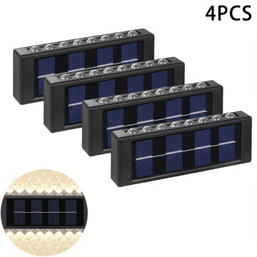 Conjunto de 4 piezas, luz de pared con espejo cóncavo y solares de 16 LEDs, luz decorativa para exteriores, luz LED de paisaje doméstica IP44, adecuada para exteriores, patio, villa, cerca, terraza, jardín