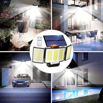 1 unidad/2 unidades de luz solar exterior, luz de seguridad con 348 LEDs y control remoto, foco de pared con sensor de movimiento de 3 cabezales, 270° de ángulo amplio, 3 modos de iluminación, lámpara para jardín, patio, garaje, puerta principal, piscina
