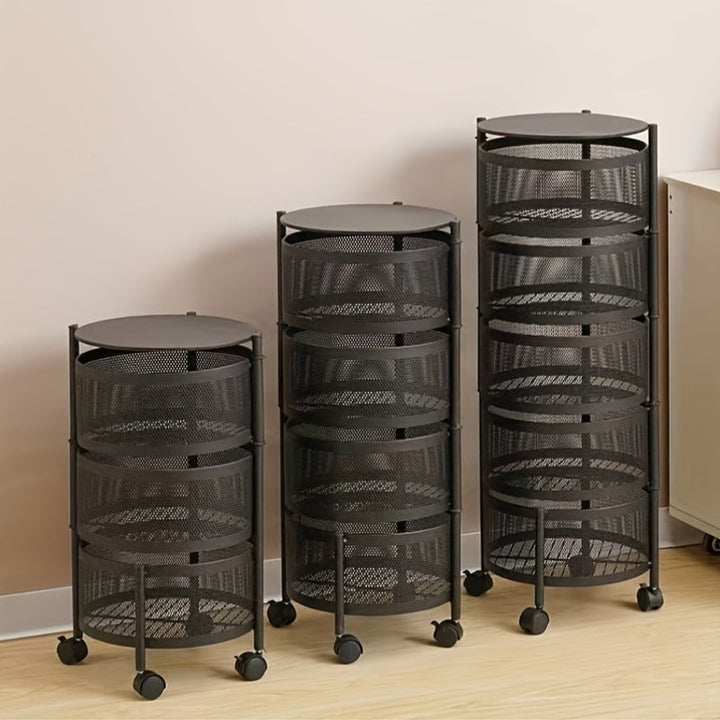 1 pieza de acero al carbono, estante de almacenamiento de cocina giratorio de capas múltiples - Diseño duradero y ahorrador de espacio con 4 niveles, ideal para la organización del hogar, almacenamiento de cocina | Estante de cocina moderno | Utensilios