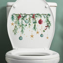 Pegatina de tapa de inodoro festiva de Navidad con guirnalda de pino, bayas y bolitas, decoración de plástico autoadhesiva para superficies cerámicas con características ornamentales - Aplicación de baño de adhesivo de un solo uso