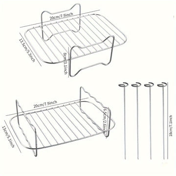 Juego de Accesorios para Freidora de Aire de Doble Cesta de 6 Piezas para Ninja DZ201 y Otros Modelos de 8QT-10QT - Incluye 2 Rejillas de Acero Inoxidable y 4 Brochetas, Ideal para Cocinar Eficientemente y Kebabs Gourmet