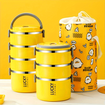1pc Caja Bento Aislada de Acero Inoxidable, 2/3/4 Niveles Apilables con Tema de Letras, Lavado Manual, Material Plástico y Acero Inoxidable, Ideal para Estudiantes, Trabajadores de Oficina, Accesorios de Cocina y Viaje, Vuelta al Colegio