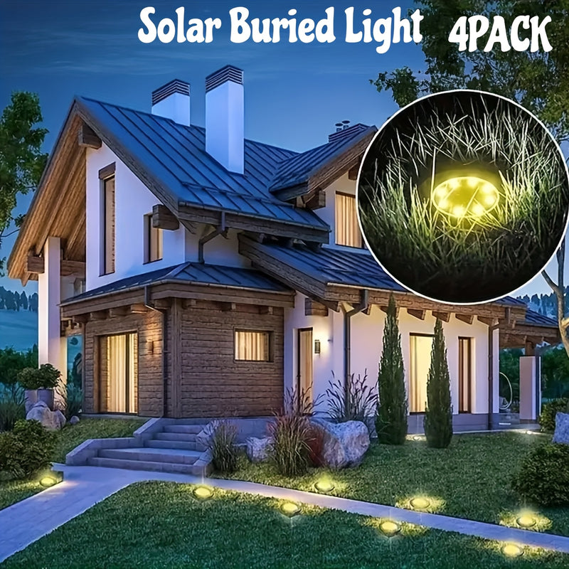 8 luces solares mini enterradas, lámpara solar de acero inoxidable para exteriores, iluminación de paisaje impermeable para patios, jardines, carreteras, aceras y césped, luz blanca + luz cálida, clasificación IP65, material de cobre, carga de panel sola