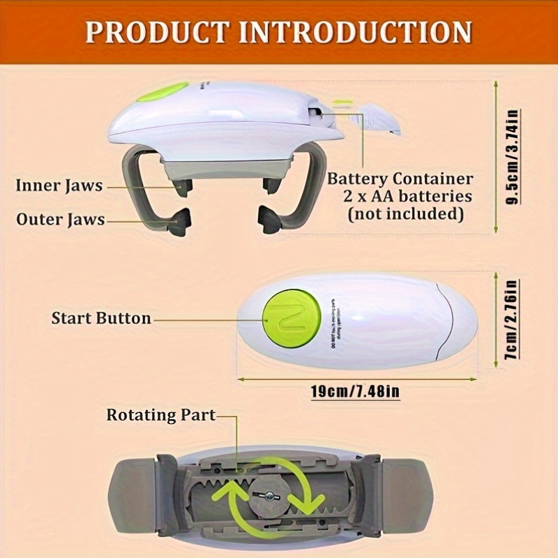 Abrelatas Eléctrico, Utensilio de Cocina para Personas Mayores con Manos Débiles y Artritis, Herramienta Multifuncional Fácil de Usar. Funciona con Pilas AA (Pilas No Incluidas)