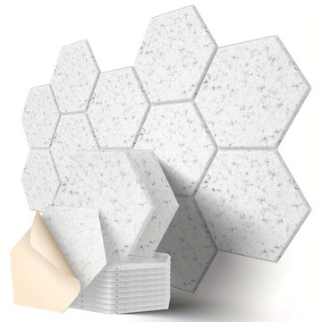 12 paneles de espuma acústica, 30.48 cm x 25.4 cm x 1.02 cm, diseño hexagonal elegante, autoadhesivos, retardantes de llama, reducen el ruido y eliminan ecos (NRC>0.9)
