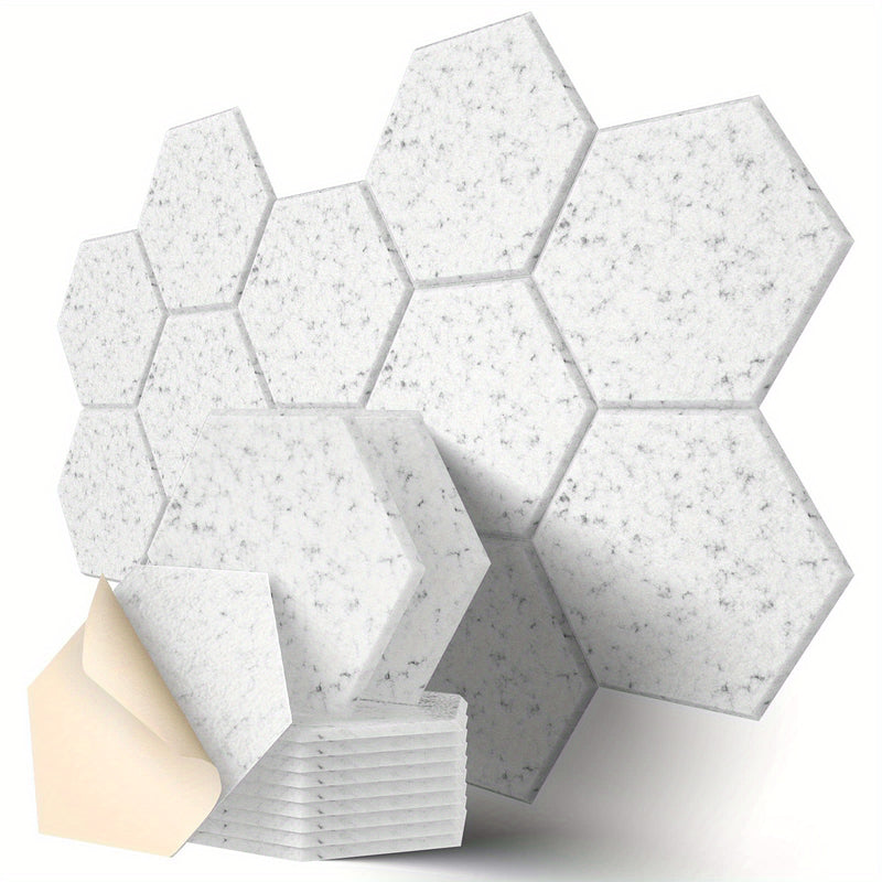 12 paneles de espuma acústica, 30.48 cm x 25.4 cm x 1.02 cm, diseño hexagonal elegante, autoadhesivos, retardantes de llama, reducen el ruido y eliminan ecos (NRC>0.9)