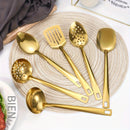 Juego de 6 utensilios de cocina de acero inoxidable - Prácticas herramientas de cocina con cuchara ranurada, espumadera, cuchara maciza, espátula, espátula ranurada - Batería de cocina multiusos duradera para el hogar y el restaurante
