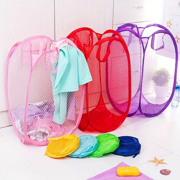 Canasta plegable para ropa sucia, 1 unidad, resistente, malla de nylon transpirable, estilo clásico, con asas, solución de almacenamiento versátil, para lavandería