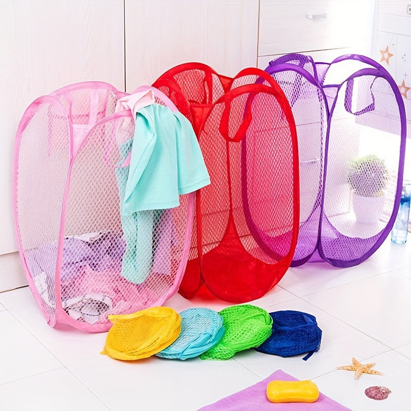 Canasta plegable para ropa sucia, 1 unidad, resistente, malla de nylon transpirable, estilo clásico, con asas, solución de almacenamiento versátil, para lavandería