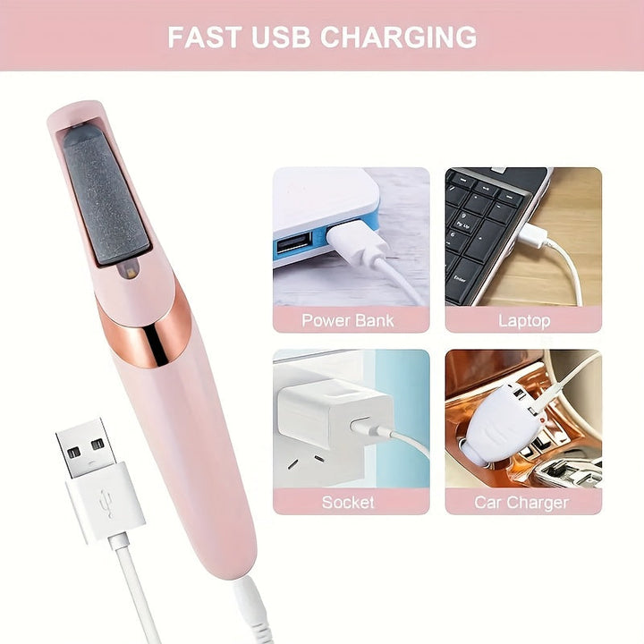 Amoladora Eléctrica para Pies - Removedor Automático con Batería de Litio de Larga Duración, Herramienta Inalámbrica para Pedicura USB - Ideal para Hogar, Salón o Regalo - Dispositivo Beige Claro para Cuidado de Pies, Diseño Elegante, Construcción en Plá