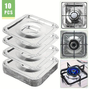 10/50pcs Revestimientos Desechables de Aluminio para Quemadores de Gas de Alta Resistencia - Cubiertas Cuadradas para Quemadores de Gas de 21.59 cm, Protector de Estufa de Gas, Cubiertas para la Parte Superior de la Estufa para Capturar Aceite, Grasa y D