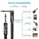 Cable de Guitarra Eléctrica Duradero de 10ft/20ft - Cable de Instrumento Macho a Hembra con Conectores de 1/4", Cable Redondo Flexible para Bajo, Teclado y Amplificador de Audio - Negro con Bandas de Goma Organizadoras, Accesorios para Guitarra Eléctrica
