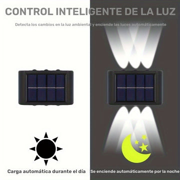 Luces de Pared Solares con 6 Cabezas y LED, Opciones de Luz Cálida/Fria, Sensor de Movimiento, Diseño Impermeable para Jardín, Calle, Paisaje, Boda, Decoración de Camping, Incluye Batería de Níquel, Instalación Fácil, ≤36V, Material Policarbonato, Decora