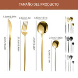 24 piezas Juego de cubiertos de acero inoxidable, juego de cubiertos aptos para lavavajillas con cuchillos, tenedores, cucharas, cucharaditas para el hogar, cocina, restaurante, fiesta, boda - Ideal para Navidad, Halloween, Pascua, Hanukkah, Acción de Gr
