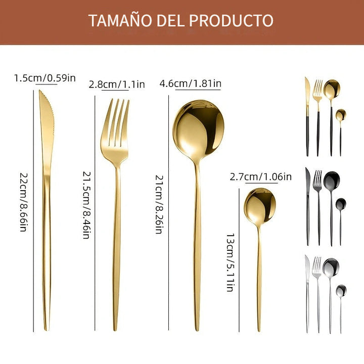 24 piezas Juego de cubiertos de acero inoxidable, juego de cubiertos aptos para lavavajillas con cuchillos, tenedores, cucharas, cucharaditas para el hogar, cocina, restaurante, fiesta, boda - Ideal para Navidad, Halloween, Pascua, Hanukkah, Acción de Gr