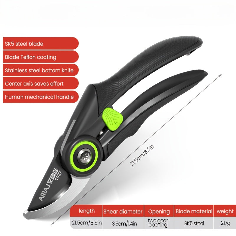 1 pieza de Tijeras de Podar Ergonómicas AIRAJ - Afiladas, Duraderas y Seguras para el Cuidado Sin Esfuerzo de las Plantas, No Requiere Montaje - Diseño y Verde con Mangos Cómodos - Perfecto para Todas las Estaciones - Regalo Ideal para Jardineros y Amant