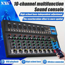 Consola de mezcla profesional NXG de 10 canales con reproducción USB, construcción de aleación, fuente de alimentación operada 110-130V, enchufe estadounidense, mezclador de DJ para presentaciones en escenarios con 99 efectos de reverberación incorporado